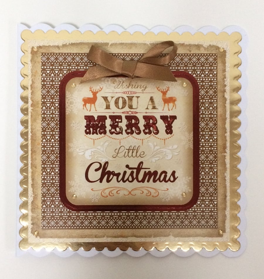 Christmas Card Wishing You a Merry Little Christmas Stag Deer 3D Luxury Handmade