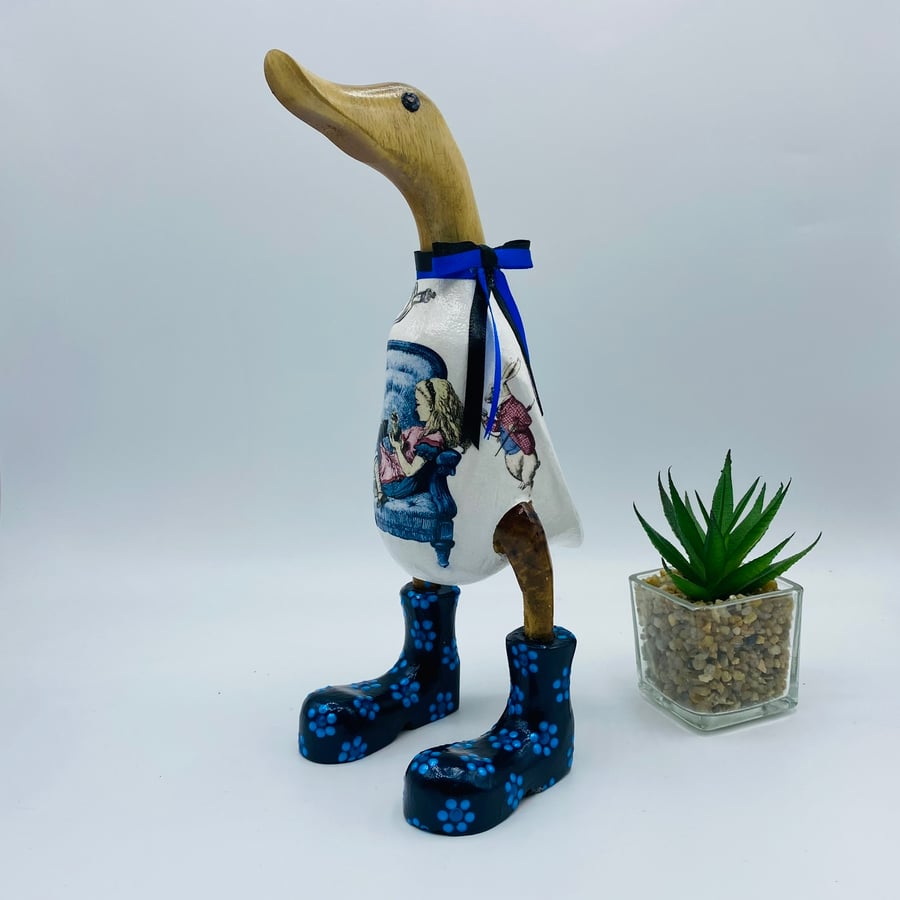 Wooden duck in wellies, Alice in Wonderland design, bamboo