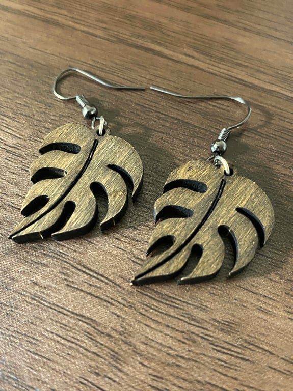 Wooden Leaf Earrings