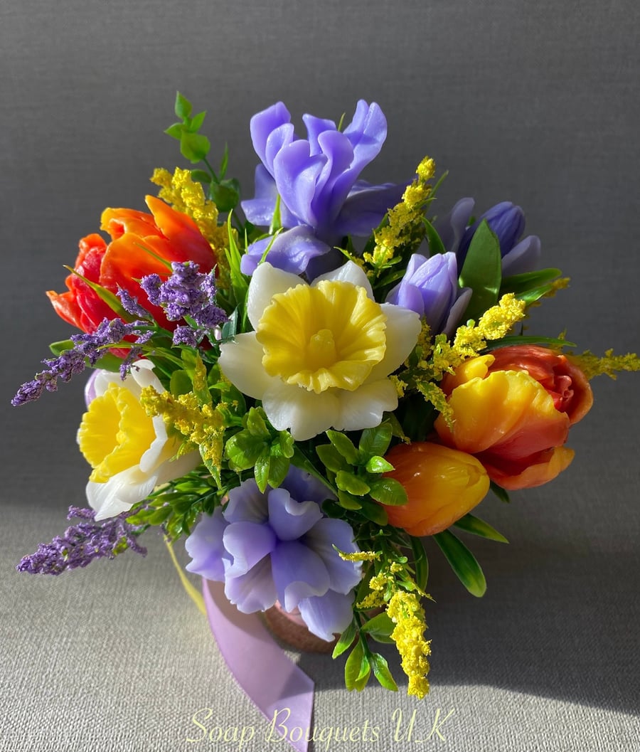 Soap Flowers: Tulips, Irises, and Daffodils. Perfect Gift Set for Mother’s Day