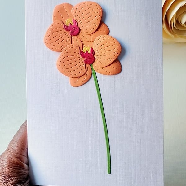 Orange Orchids - Flower Shop Moments, Blank Handmade Floral Card 