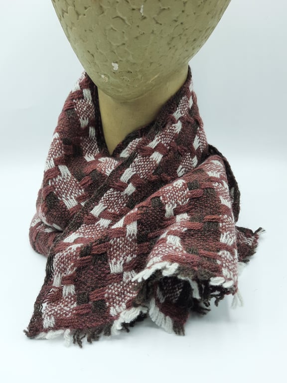 Mid-century 'tidy' lambswool scarf – deep rose blocks