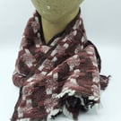 Mid-century 'tidy' lambswool scarf – deep rose blocks