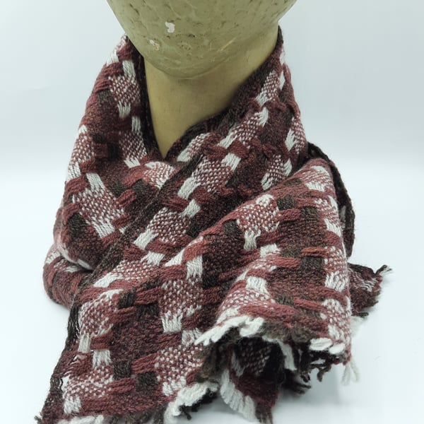 Mid-century 'tidy' lambswool scarf – deep rose blocks