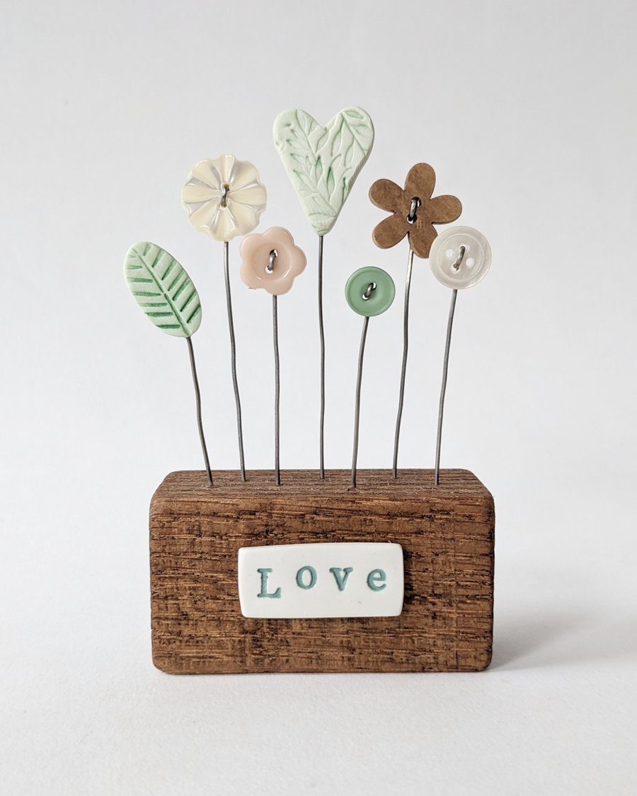 Clay Heart and Flowers in a Button Garden Block 'Love'