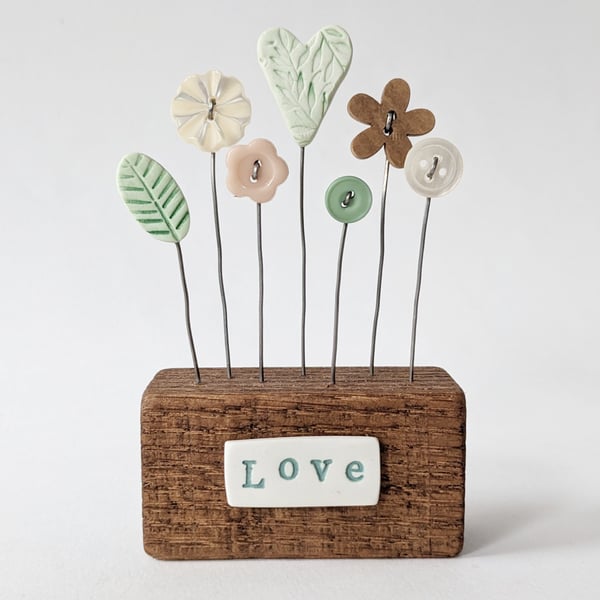 Clay Heart and Flowers in a Button Garden Block 'Love'
