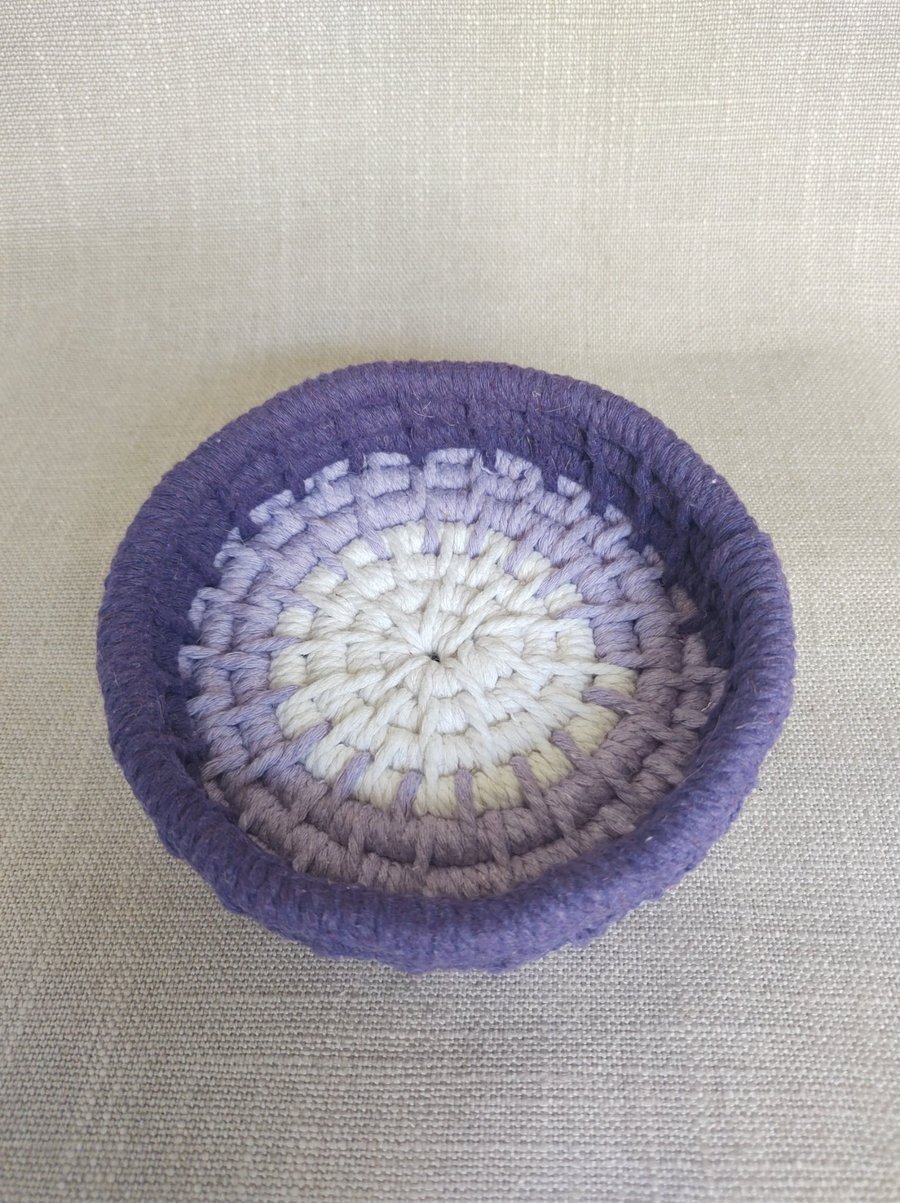 Purple Ombre Small Trinket Bowl Cotton Macrame Coil Basket 14cm