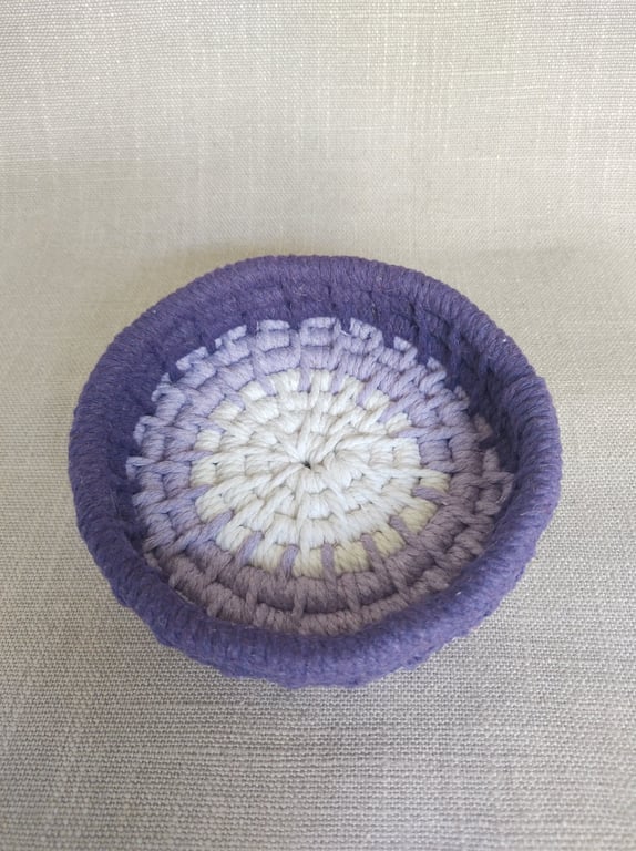 Purple Ombre Small Trinket Bowl Cotton Macrame Coil Basket 14cm