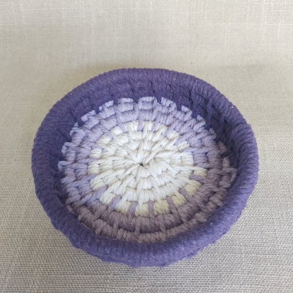 Purple Ombre Small Trinket Bowl Cotton Macrame Coil Basket 14cm