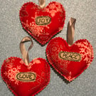 Timeless Classic Love Peace and Joy Christmas Hanging Heart Baubles 