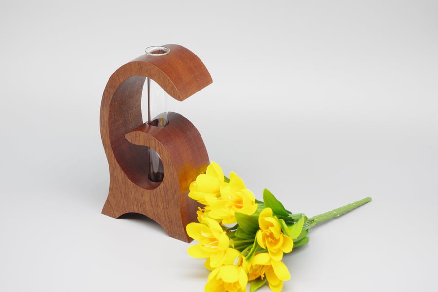 Handmade Wooden Vase With Test Tube. For Single Bud or Small Bunch. 