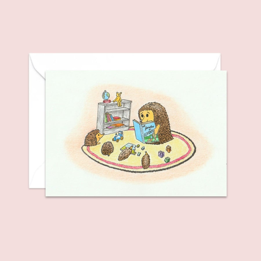 Hedgehogs Greeting Card: Cute Hand Drawn Pencil Illustration (207)