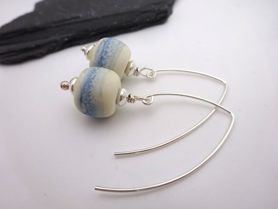ivory and blue wrapped earrings