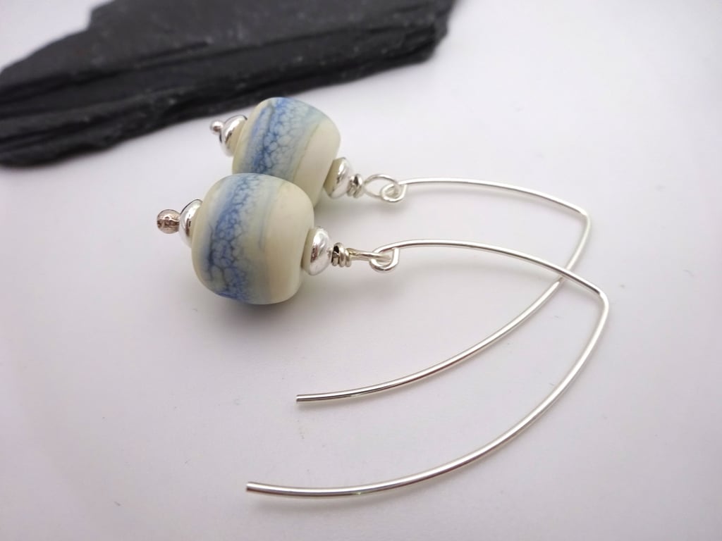 ivory and blue wrapped earrings