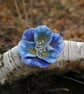 Handmade Felted Wool Flower Brooch – Blue Floral Design - Image 1