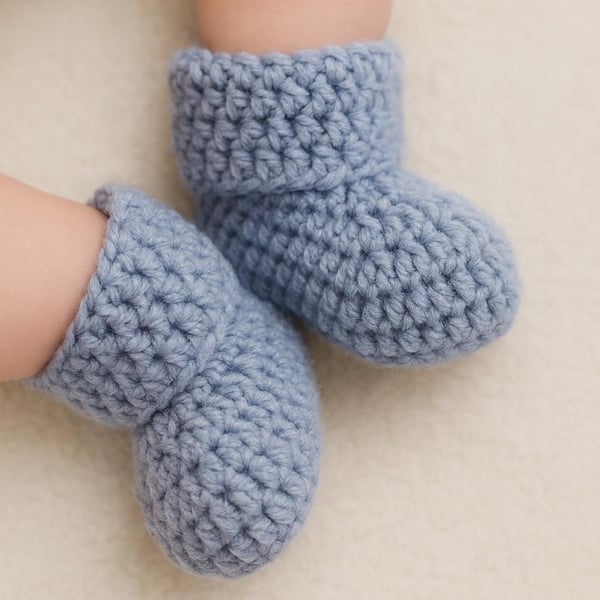 Handmade Silver Grey Crochet Baby Booties, Gender-Neutral Cot Shoes