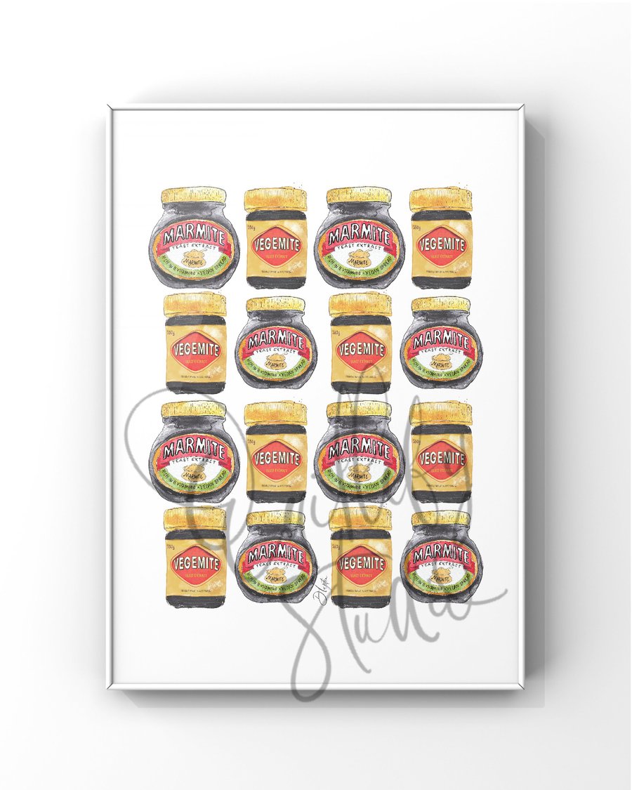 Watercolour Signed Art Print - Marmite And Vegemite
