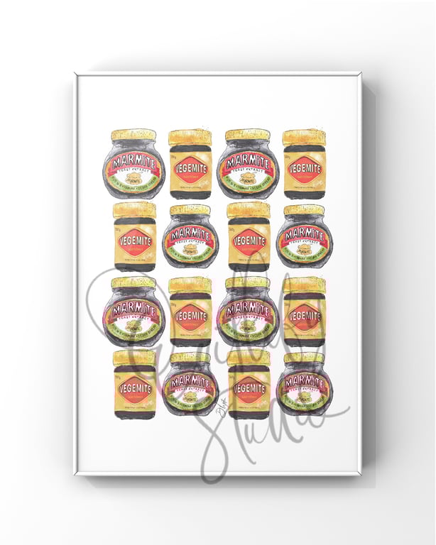 Watercolour Signed Art Print - Marmite And Vegemite