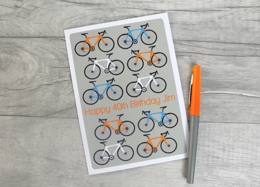 Personalised Bicycle Birthday Card 18th, 21st, 30th, 40th, 50th, 60th 
