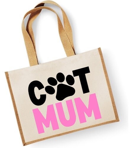 Cat Mum Paw Print Large Jute Classic Shopper Canvas Bag - Cat Lover Gift