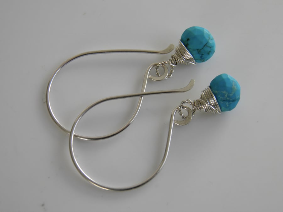 Turquoise Gemstone Earrings Sterling Silver