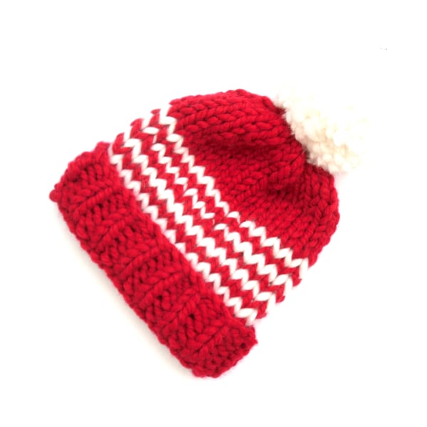Red and white striiped knitted hat 