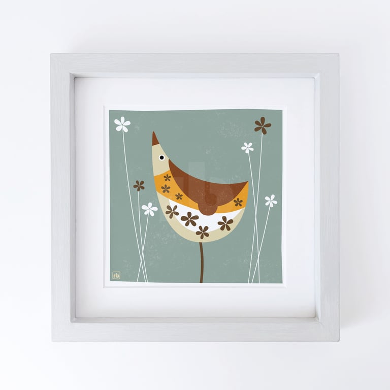 Song Thrush With Flowers illustration, original Giclee print