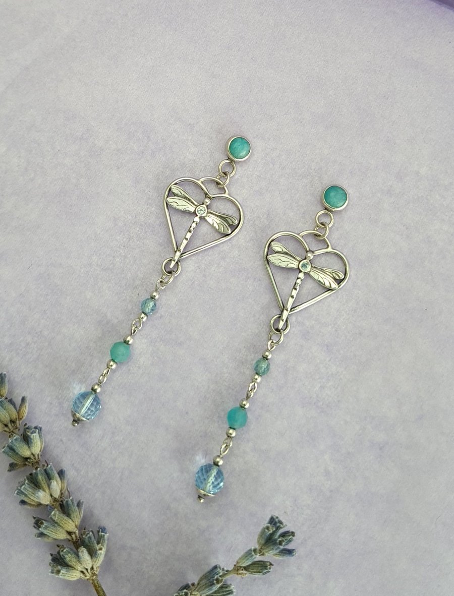 Dragonfly heart earrings 