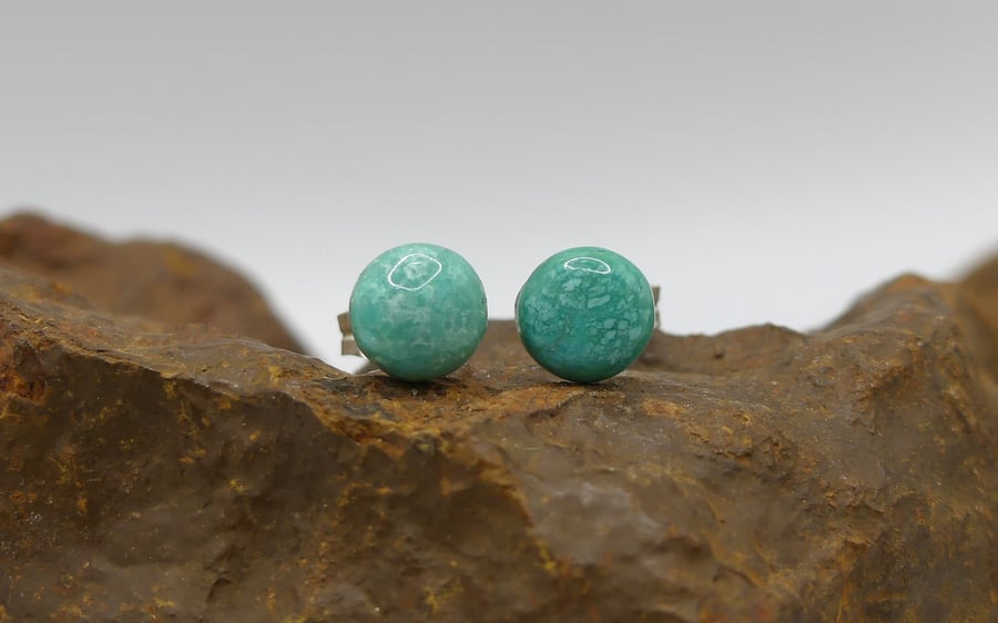 Sterling Silver Stud Earrings with 6mm Turquoise Gemstones.