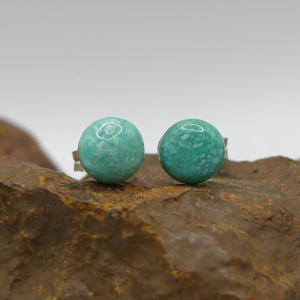 Sterling Silver Stud Earrings with 6mm Turquoise Gemstones.