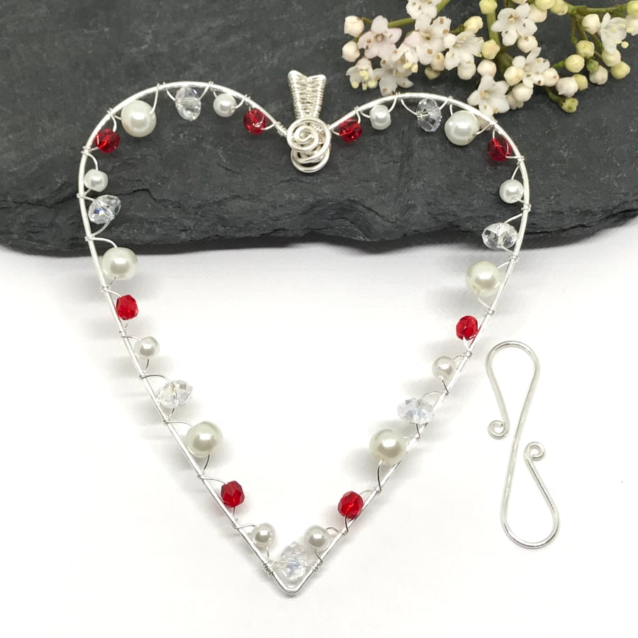Heart Decoration, Silver Heart, Red and White Heart