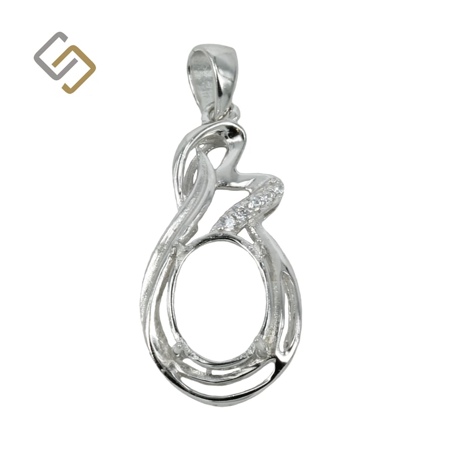 Bold curves pendant set, cubic zirconias & soldered loop & bail, sterling silver