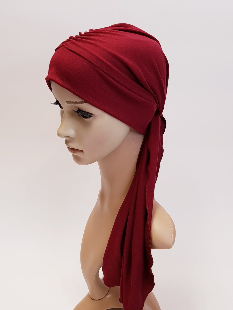 Chemo head wear, turban with ties, alopecia hair loss head cover