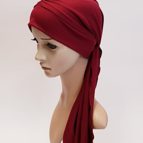 Chemo head wear, turban with ties, alopecia hair loss head cover