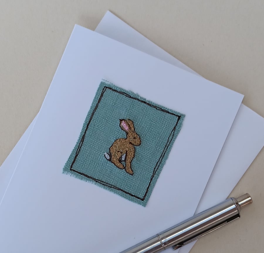 Embroidered Hare Easter Card 