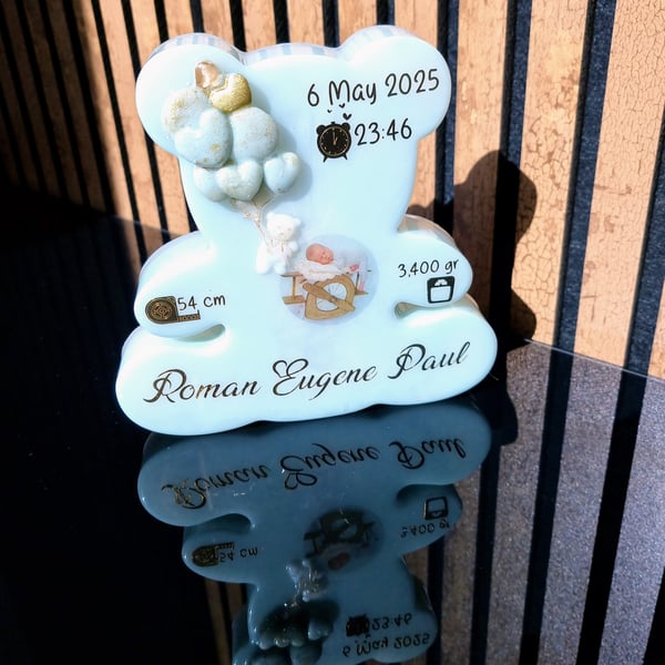 Personalised Baby Resin Keepsake Bear-Shaped Newborn Gift with Birth Stats