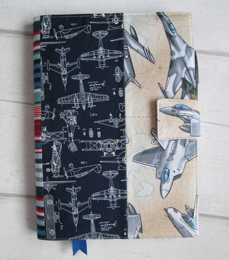 SOLD - A5 Reusable Notebook Cover - Flight, Aircraft, Patchwork