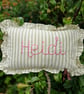 Personalized Hand Embroidered Name Cushion: Green Ruffle Stripe Nursery Decor - Image 2