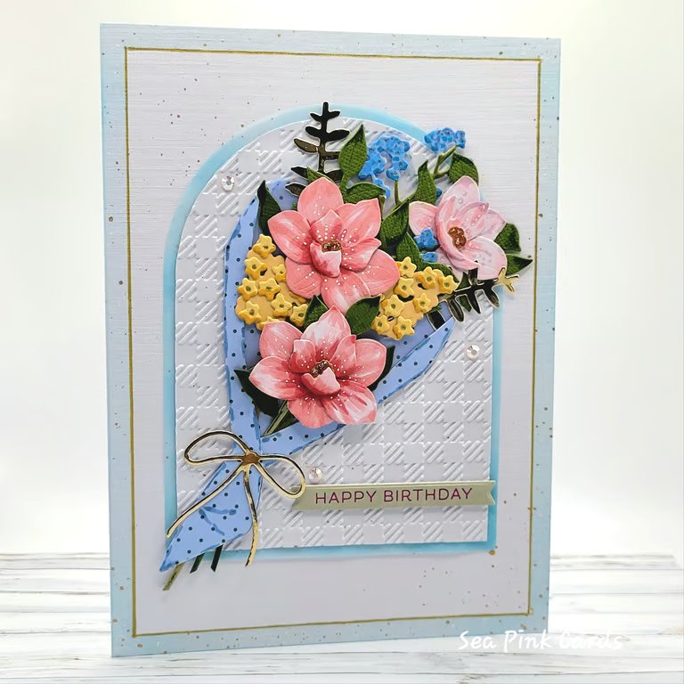Bouquet Birthday Card - handcrafted birthday card, flowers, textured, 3D