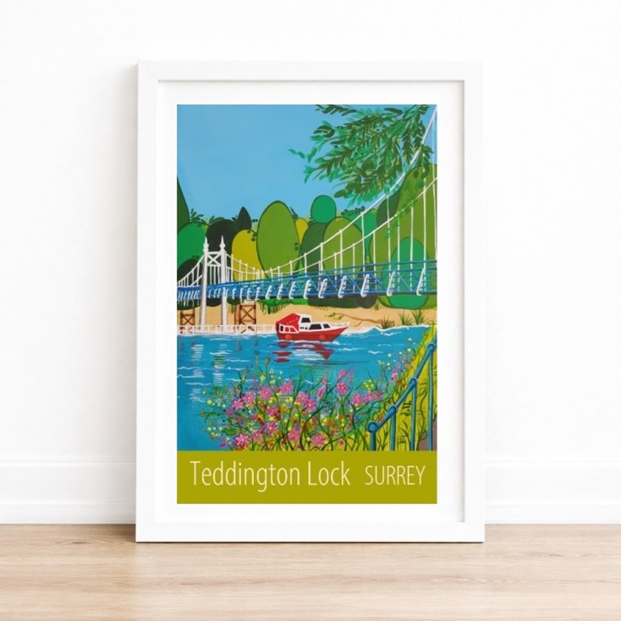 Teddington Lock travel poster print by Susie West