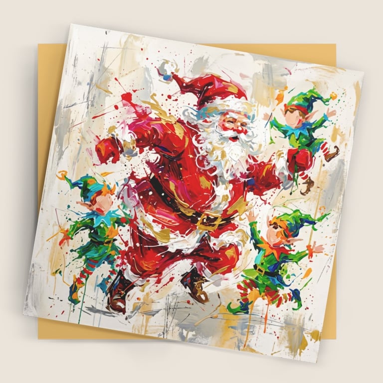 Dancing Santa & Elves – Premium Festive Greeting Card