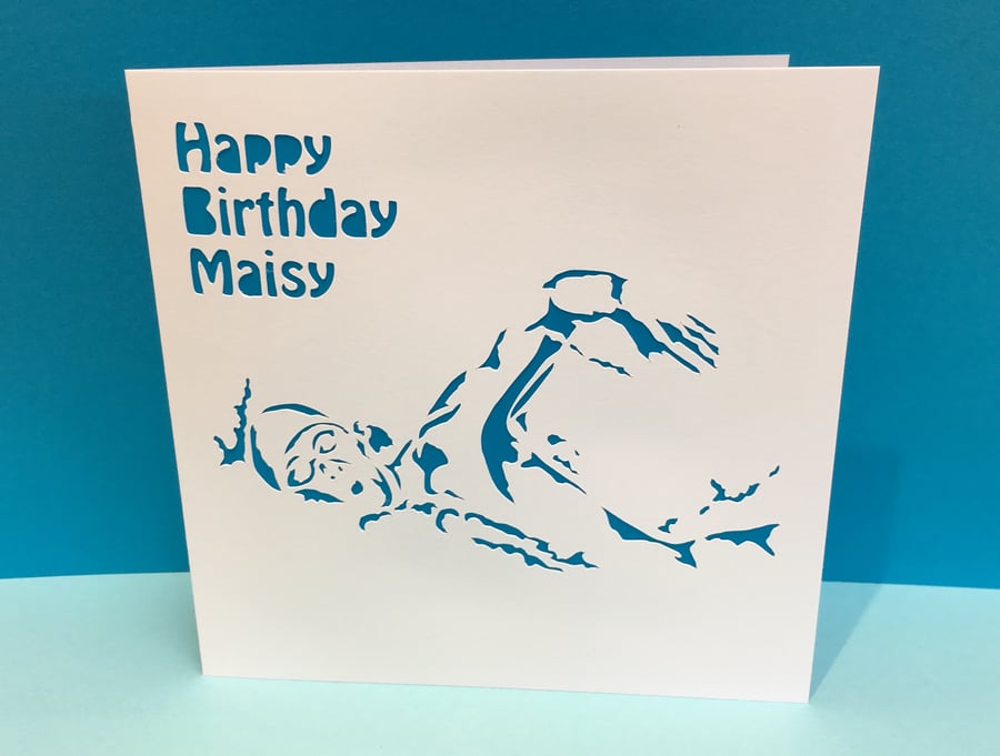 Swimming Birthday Card - Paper Cut Swimmer