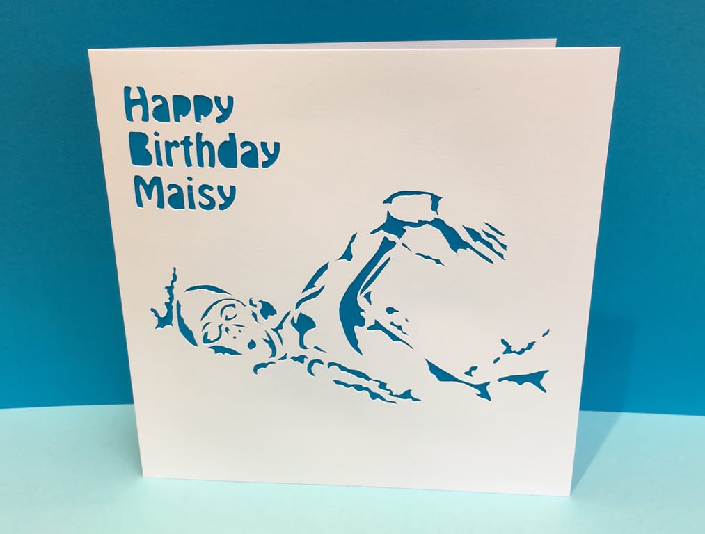 Swimming Birthday Card - Paper Cut Swimmer