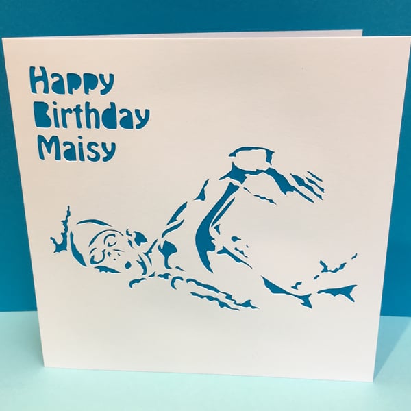 Swimming Birthday Card - Paper Cut Swimmer