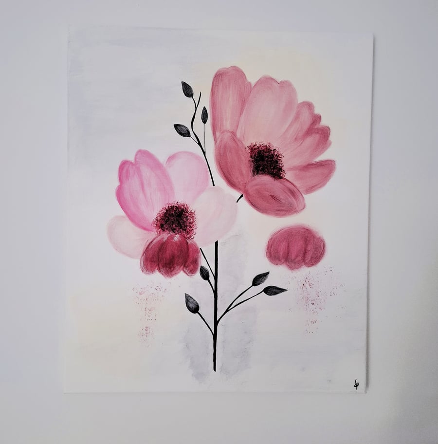 Original Abstract Acrylic Painting - Abstract Art – Pink Flowers