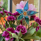 Turquoise blue stained glass flower stem