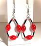 Red & Black Oval Bead Hoop Earrings