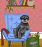 Schnauzer Art Print: Whimsical Dog Lounging on Armchair, Canine Wall Decor