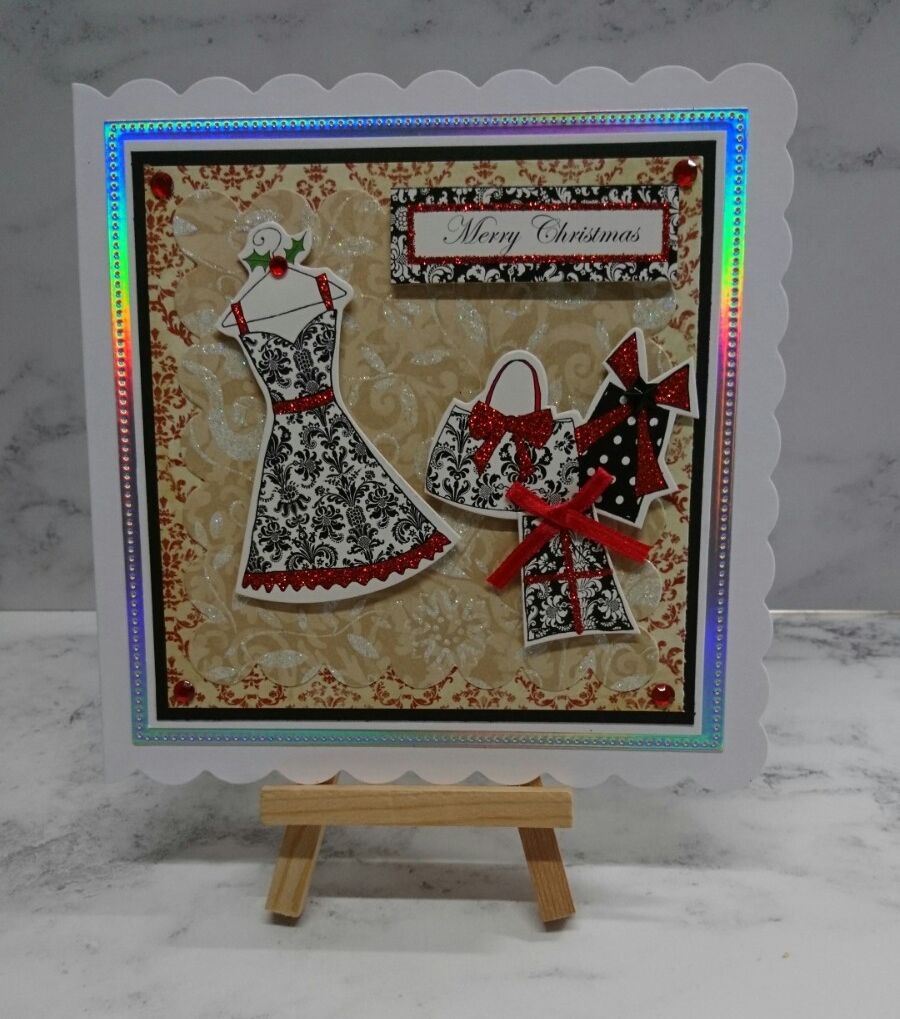 Christmas Card Red Black White Dress Handbag and Presents v2 3D Luxury Handmade