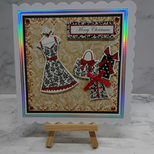 Christmas Card Red Black White Dress Handbag and Presents v2 3D Luxury Handmade